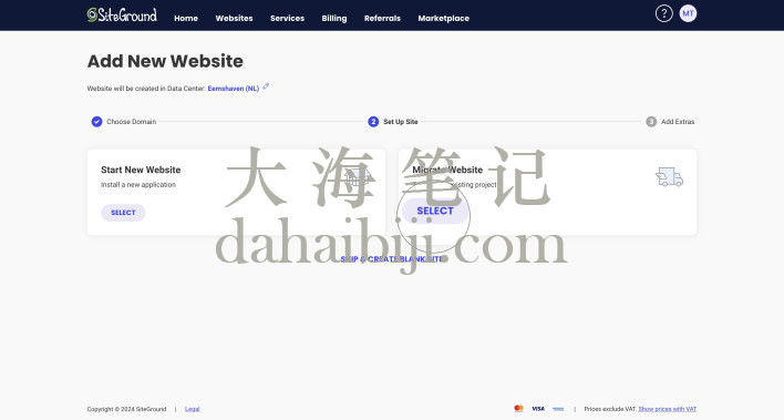 从新建网站界面选择迁移网站选项
