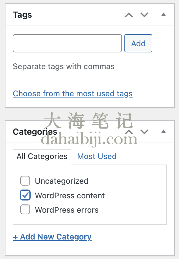 WordPress经典编辑器的分类与标签