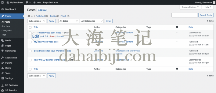 在WordPress中编辑文章