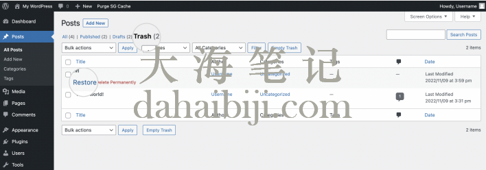 恢复已删除的文章